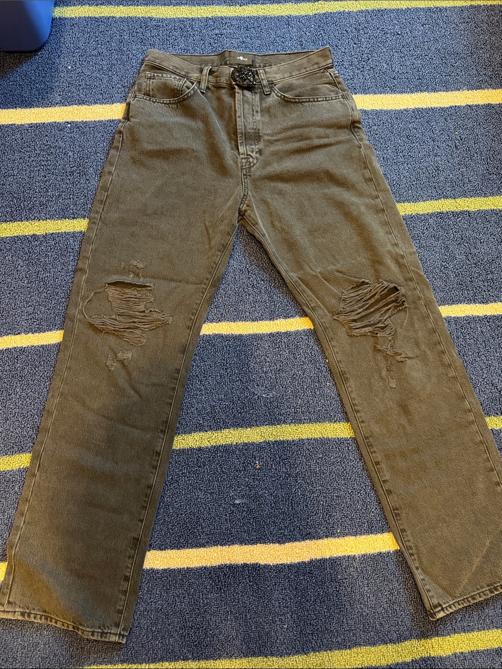Black Distressed Straight-Leg Jeans